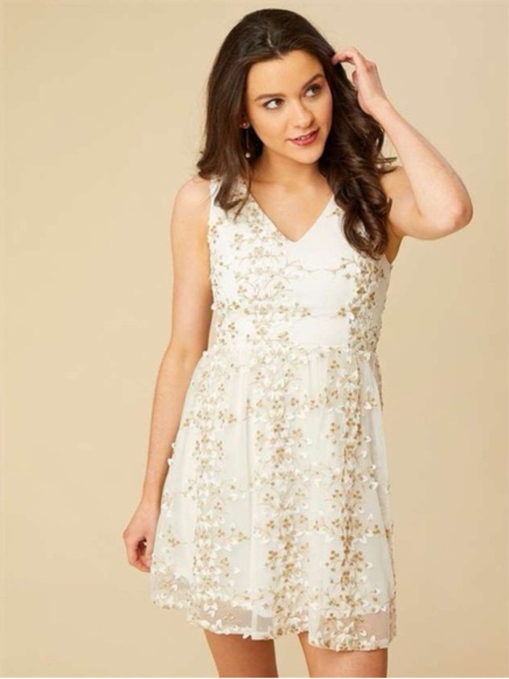 Altar'd State Ivory Dress with Gold Floral Embroidery
